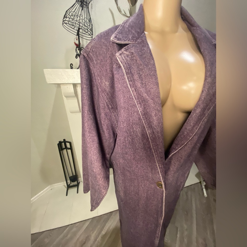 Purple long trench jean jacket for women size:L vintage inspired.